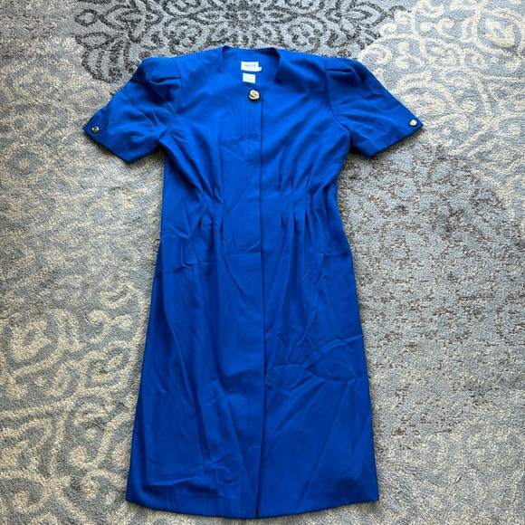 Vintage Leslie Fay for Lord & Taylor Button Down Dress Blue 16 - Picture 1 of 7
